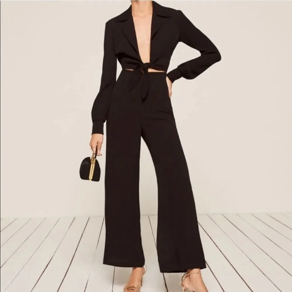NWOT Reformation Jett Black Collared Jumpsuit - Picture 2 of 15